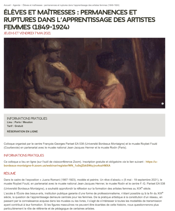 Elèves et maîtresses : permanences et ruptures dans l'apprentissage des artistes femmes (1849-1924)