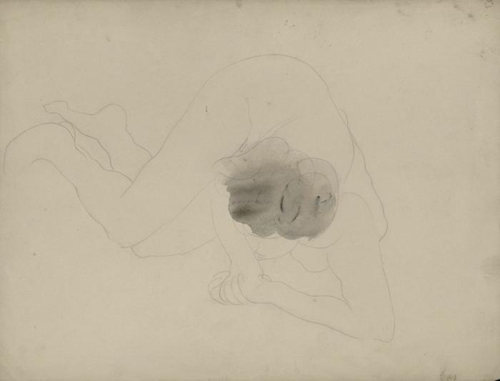 Femme nue allongée sur le flanc, appuyée sur son avant-bras gauche (Rodin, c.1896)